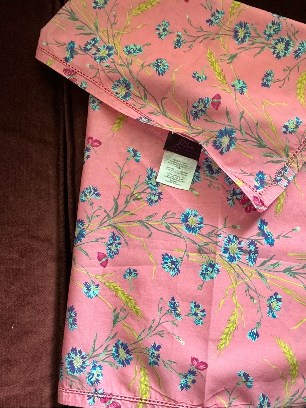 J. Crew Pink Floral Cotton Scarf with Blue and Yellow Accents